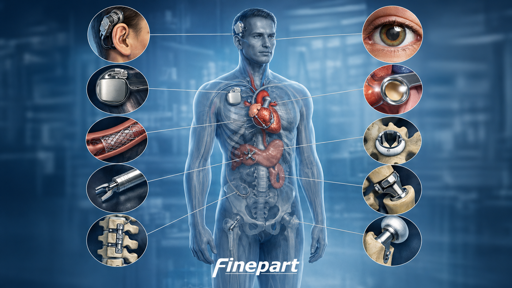 Medical implants throughout the human body cut on the Finecut micro-abrasive waterjet