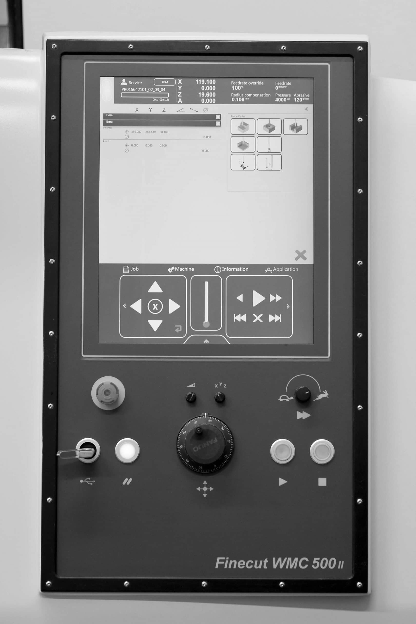 waterjet cnc control panel on finecut machine