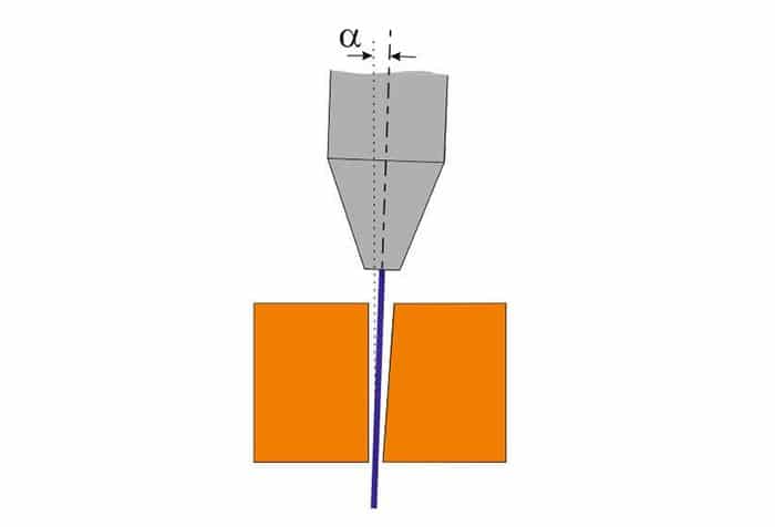 Showing taper compensation with no reduction in waterjet cutting speed